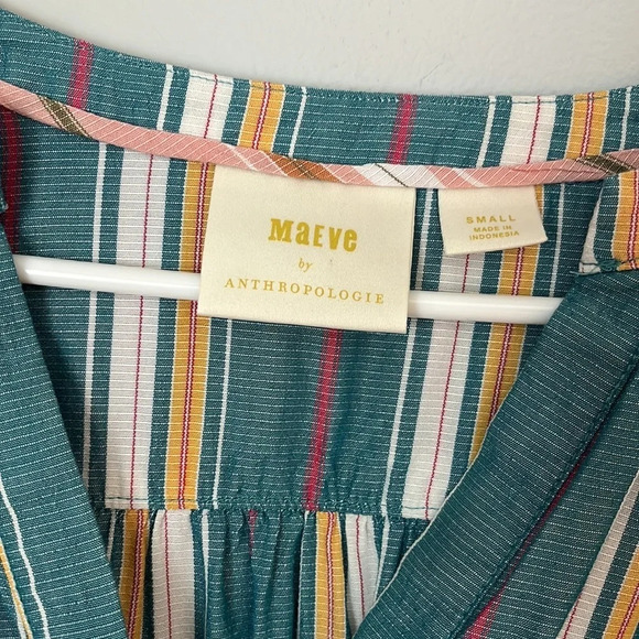 Anthropologie Maeve Byron Striped Blouse Split Neck Size S - Picture 5 of 7